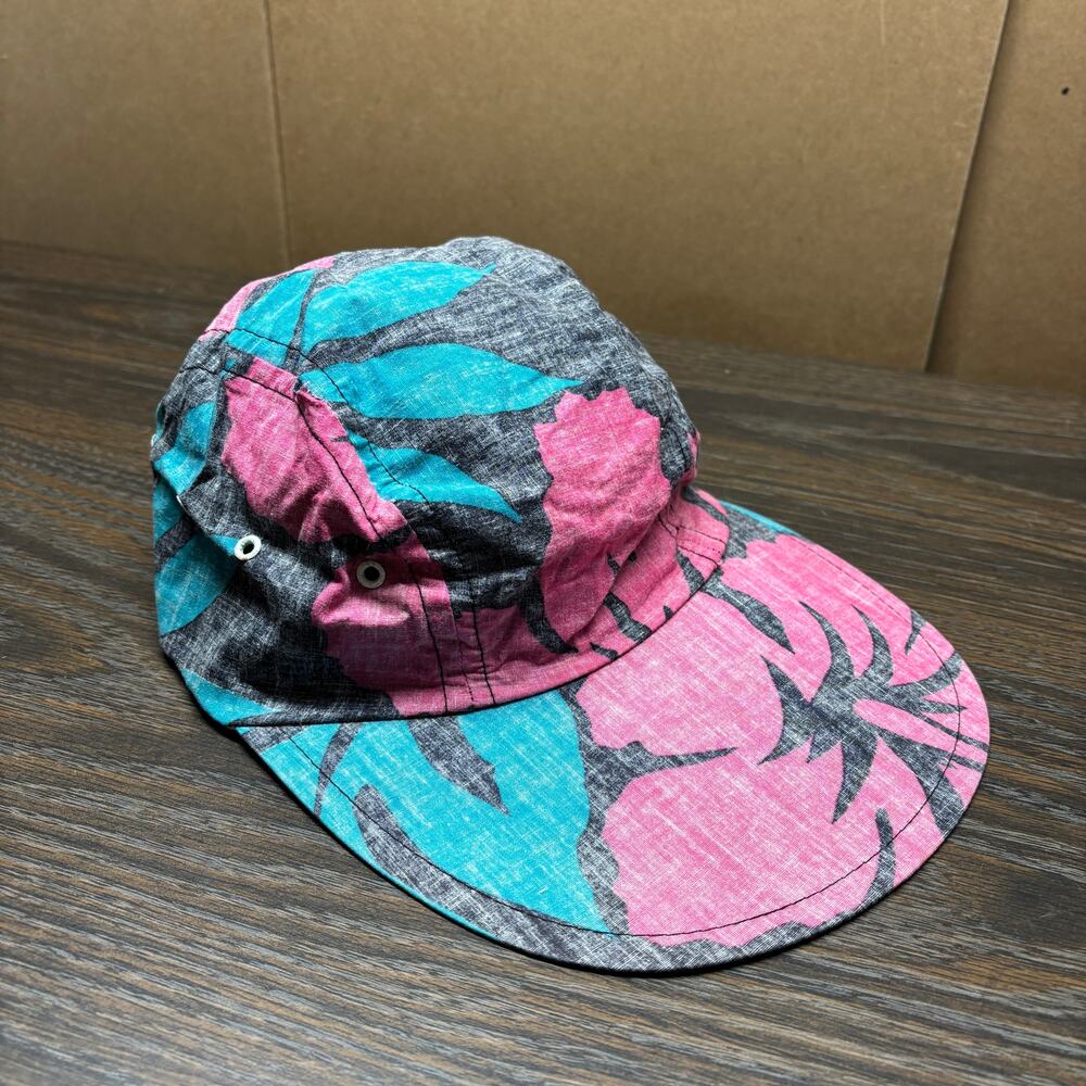 Vintage Bailey of California Hat Cap Large Neon Floral Tropical Camp 80s 90s